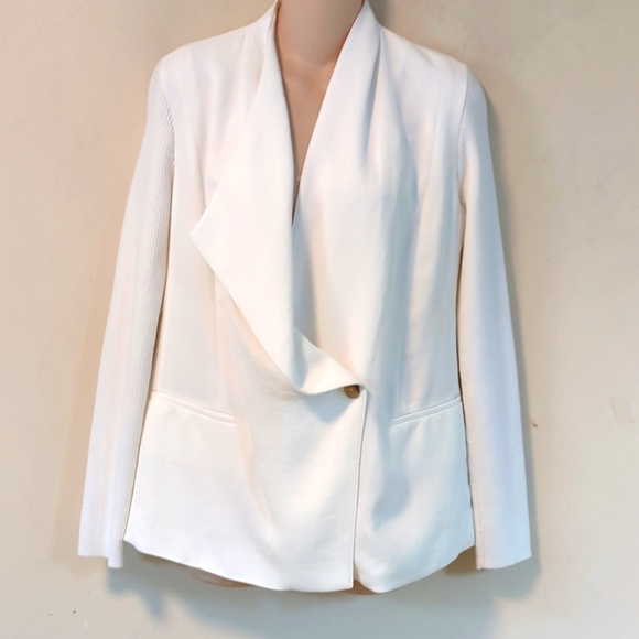Vince Assymetrical Knit Ribbed Sleeve Drape Jacket 2 - Picture 5 of 16